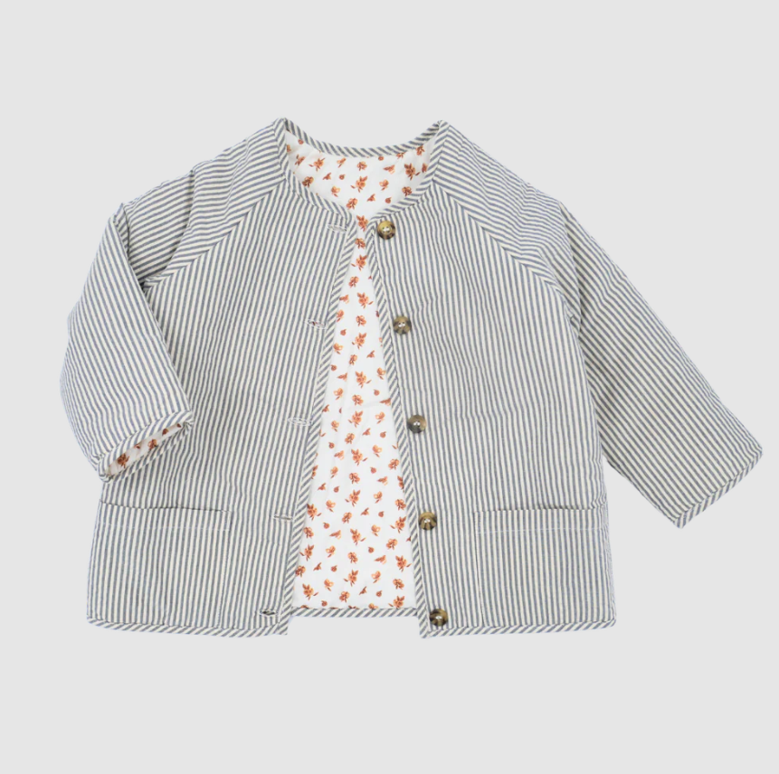 Loir Paris reversible jacket Romee plumetis lemon & blue thin stripes