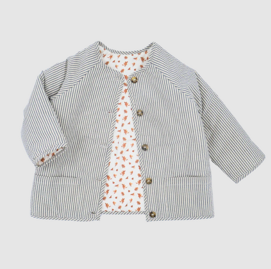 Veste réversible Loir Paris Romee plumetis citron & fines rayures bleues