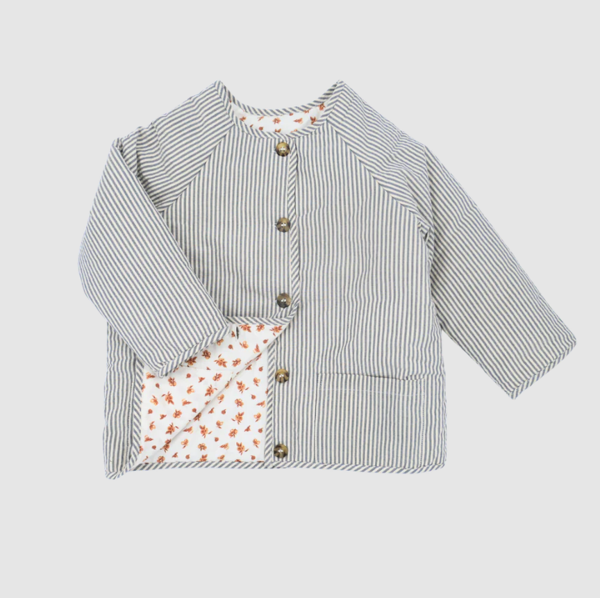 Loir Paris reversible jacket Romee plumetis lemon & blue thin stripes