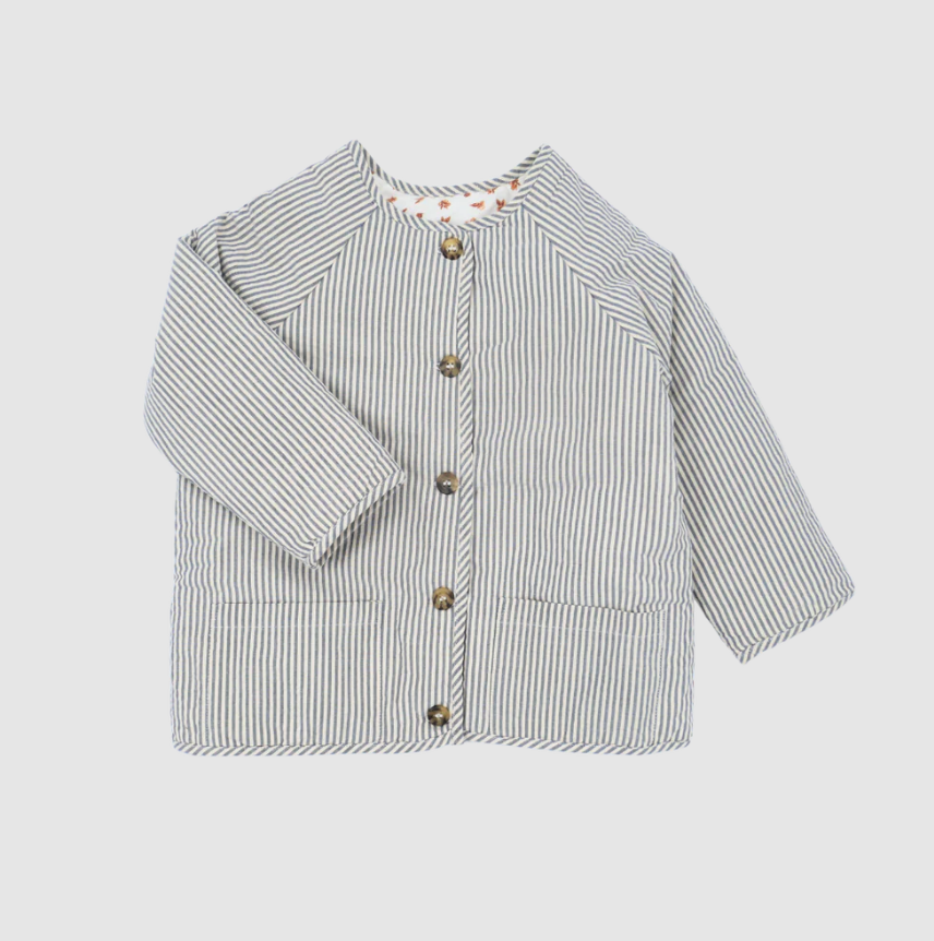 Loir Paris reversible jacket Romee plumetis lemon & blue thin stripes