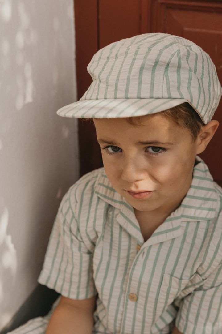 Garbo & Friends seersucker cap Emerald Stripe