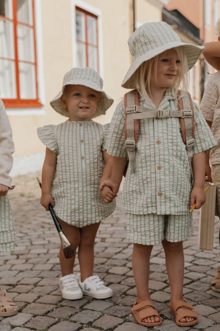 Garbo & Friends seersucker shorts stripe emerald