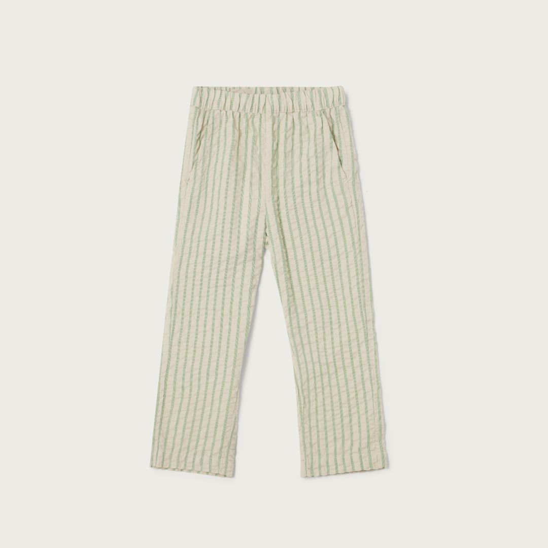 Garbo & Friends seersucker trousers stripe emerald