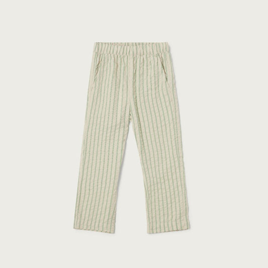 Garbo & Friends seersucker trousers stripe emerald