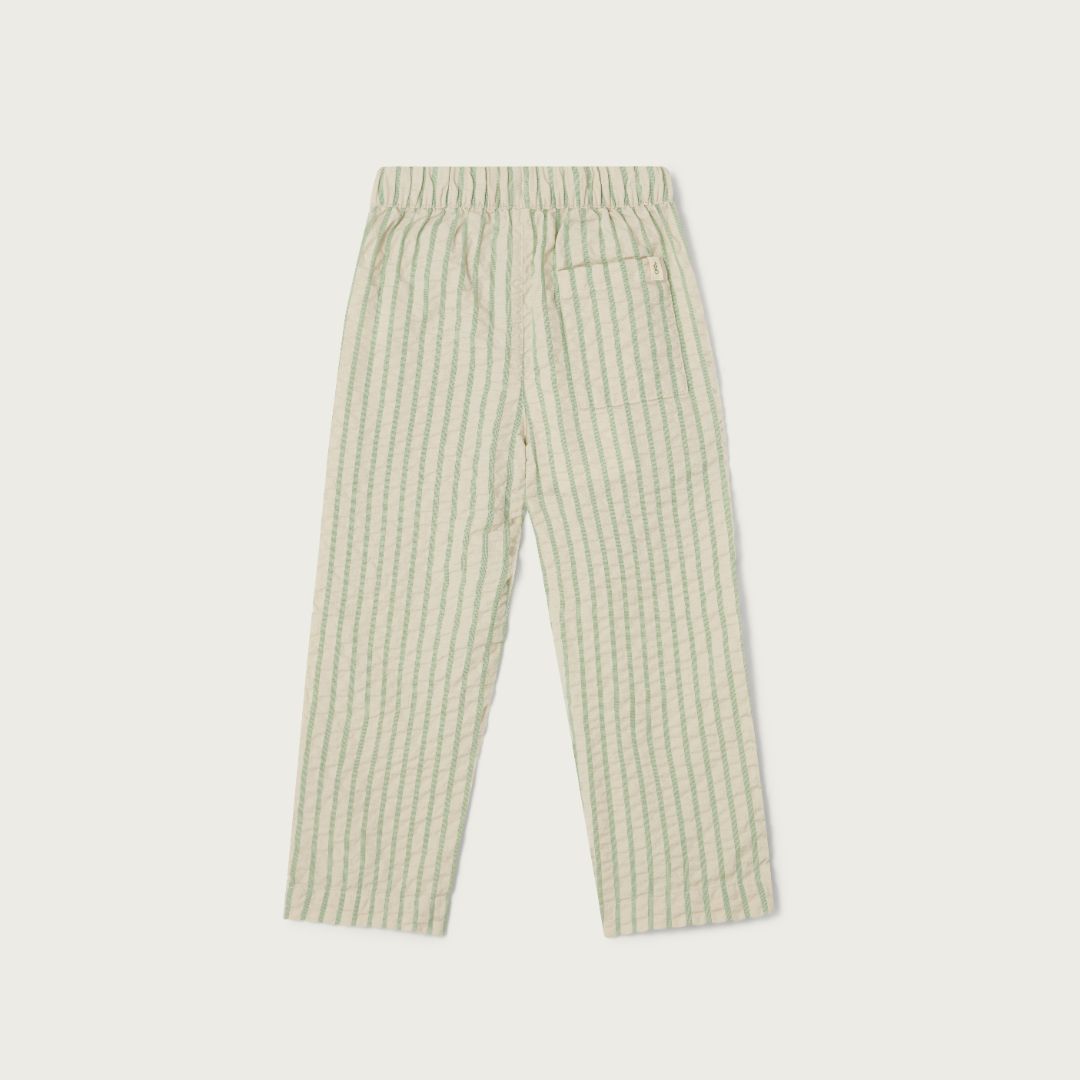 Garbo & Friends seersucker trousers stripe emerald