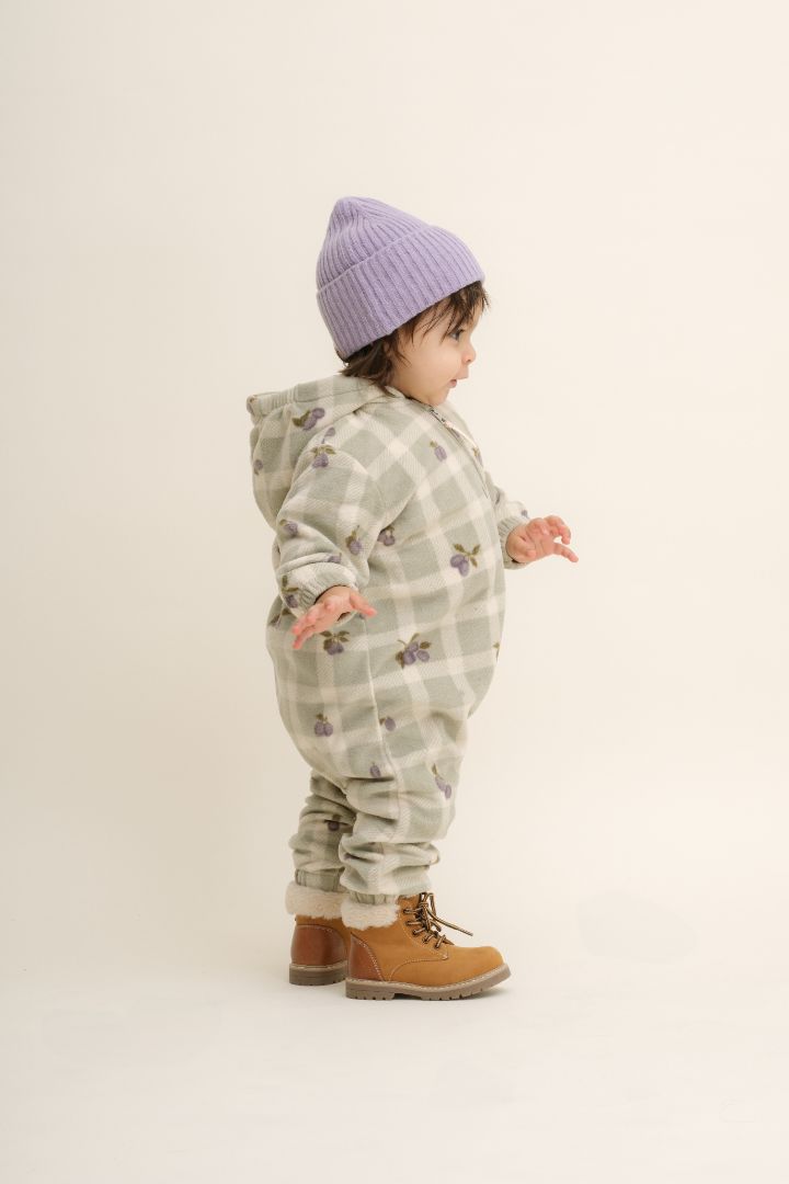 Garbo & Friends fleece onesie Prune check