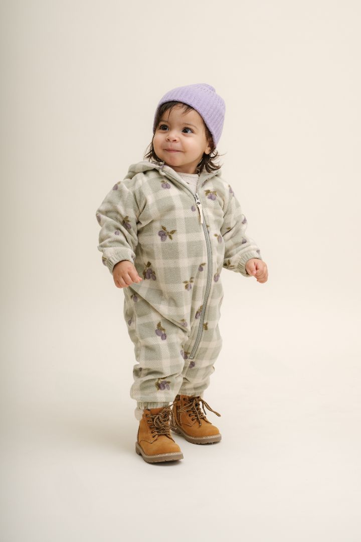 Garbo & Friends fleece onesie Prune check