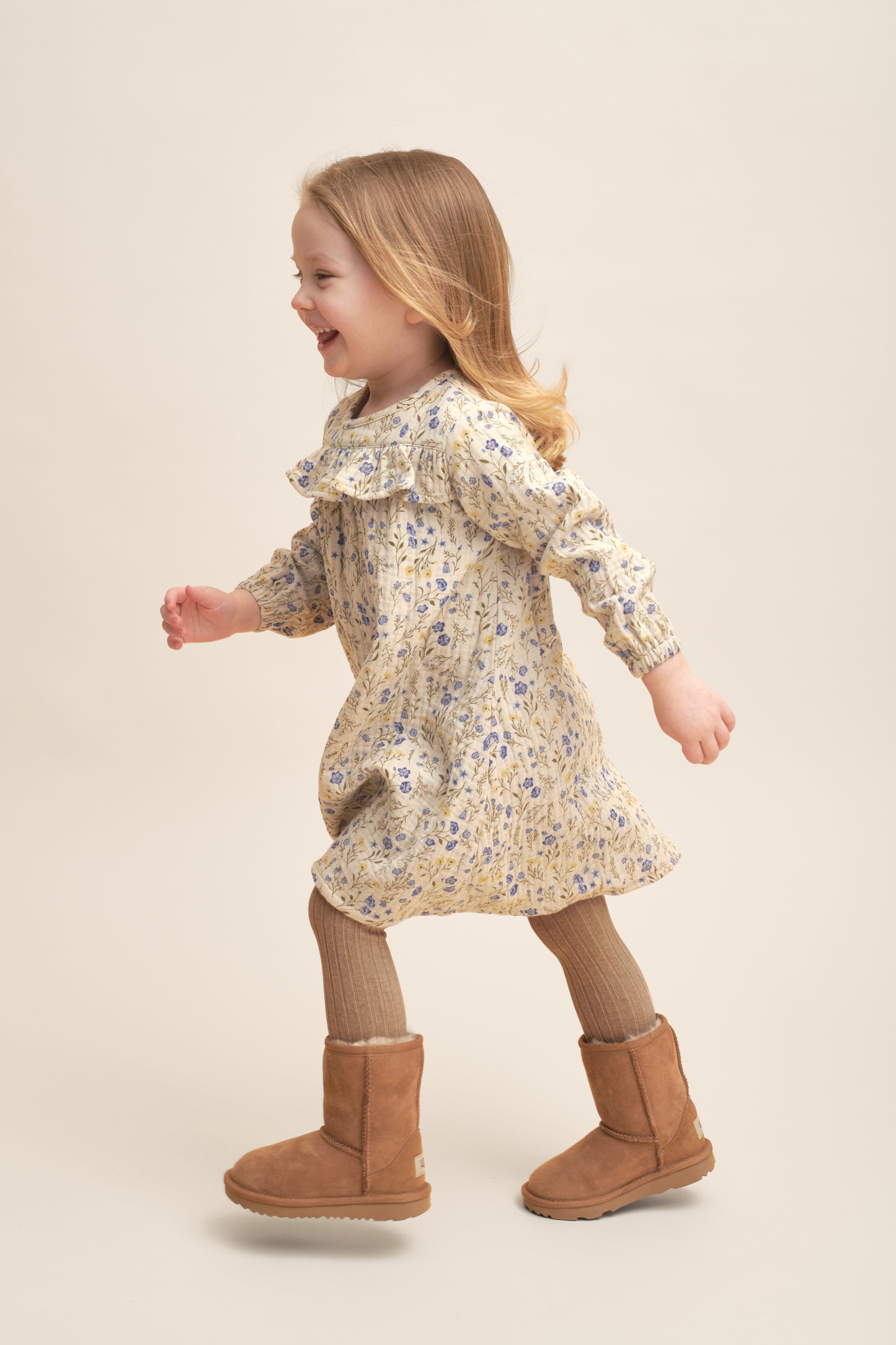 Garbo & Friends Flora Oat long sleeve muslin dress