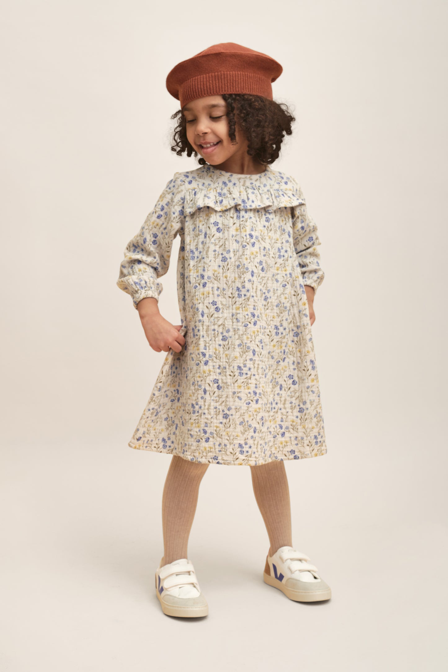 Garbo & Friends Flora Oat long sleeve muslin dress